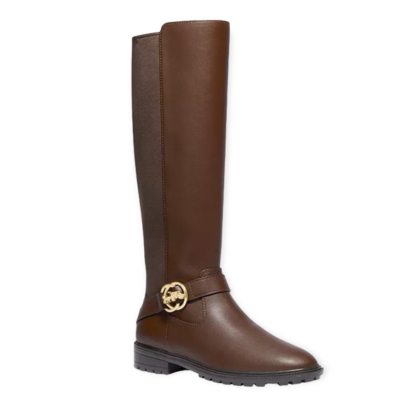 Coach Farrah Logo Buckle Tall Riding Boots in Brown - Picture 1 of 15